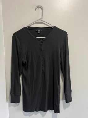 J. Crew Black Ribbed Long Sleeve Henley Top